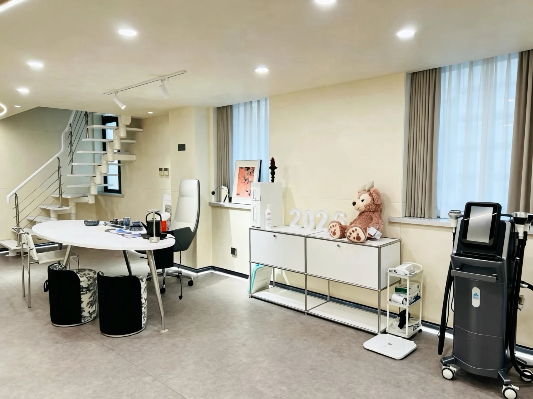 Shanghai experience venue consultation area with device cart and seating