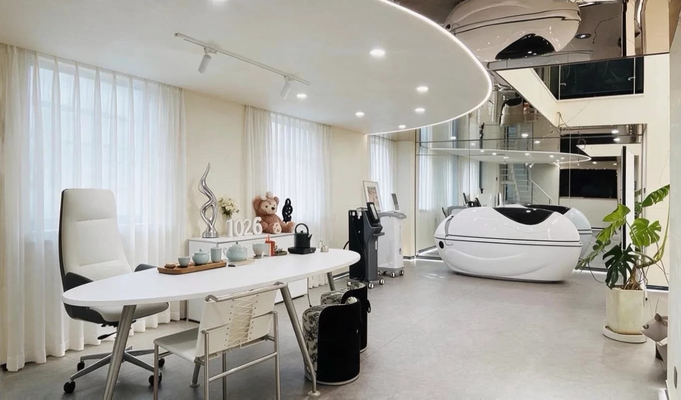 Bright Shanghai experience studio with treatment capsule and consultation area